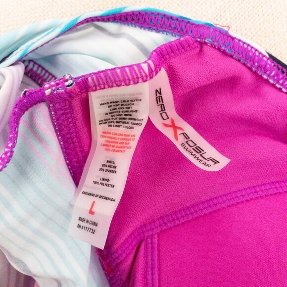 ZeroXposur Strappy Back Tankini Swim Top Large Purple Blue Stripe Support - Picture 3 of 3